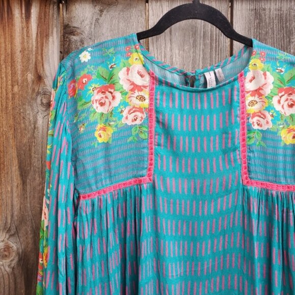 Anthropologie Blnk London Blue Pink Floral Top - Picture 2 of 9